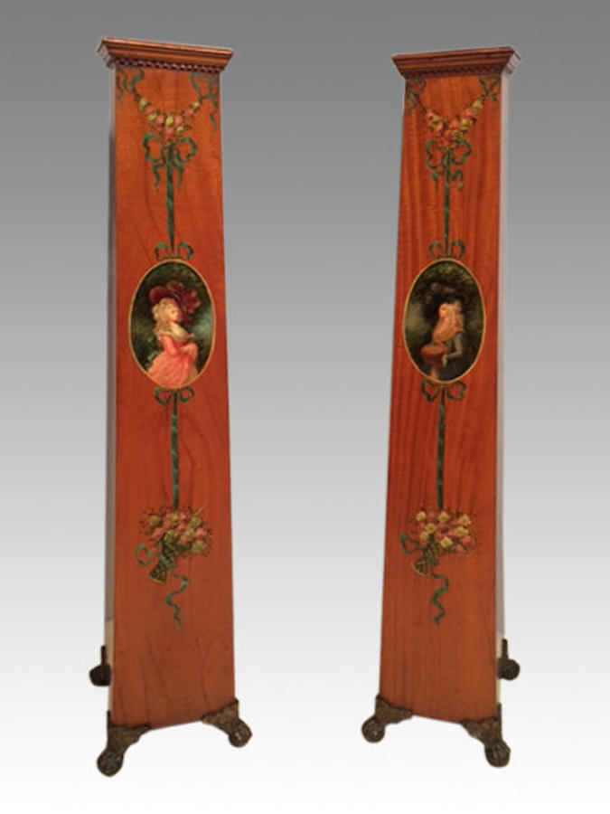 Pair of 19th century satinwood pedestals.