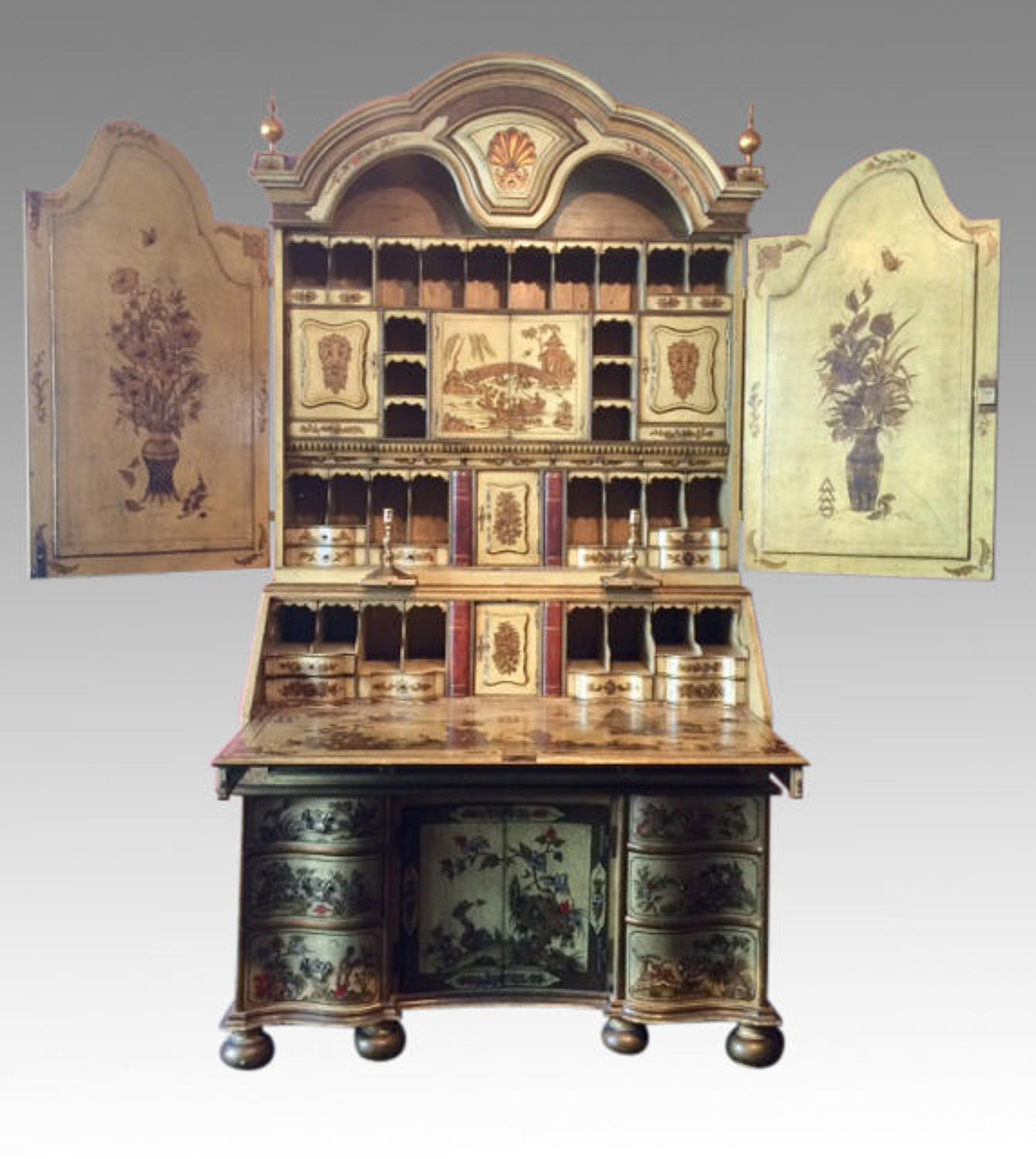 English  antique cream lacquer bureau cabinet.