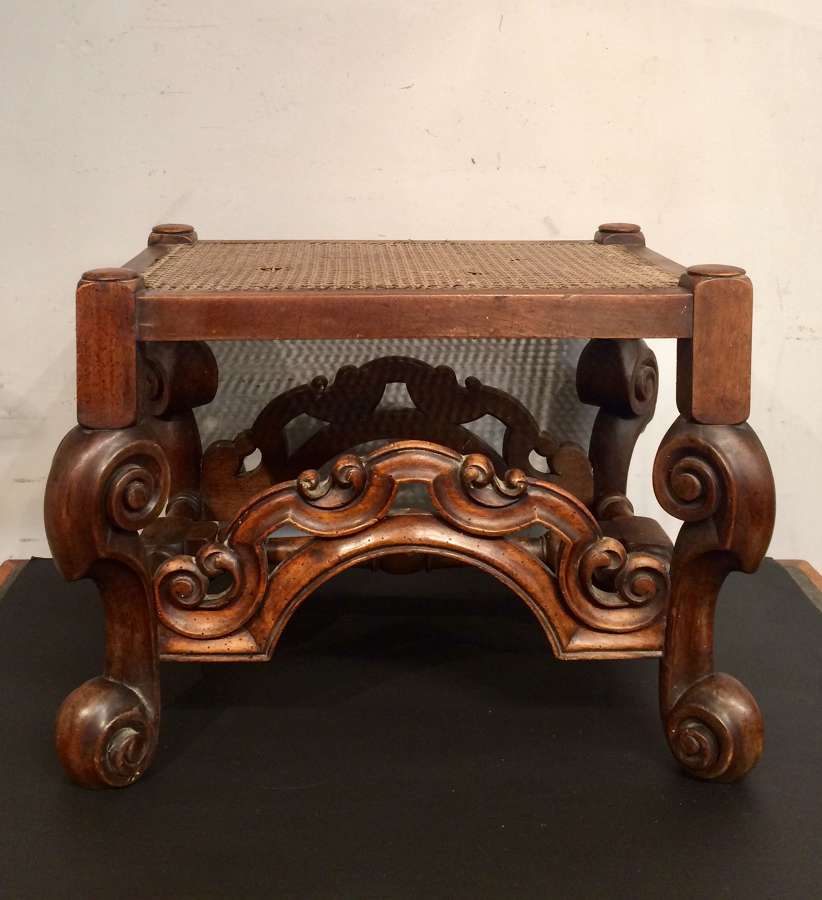 19th century antique Carolean style walnut stool.