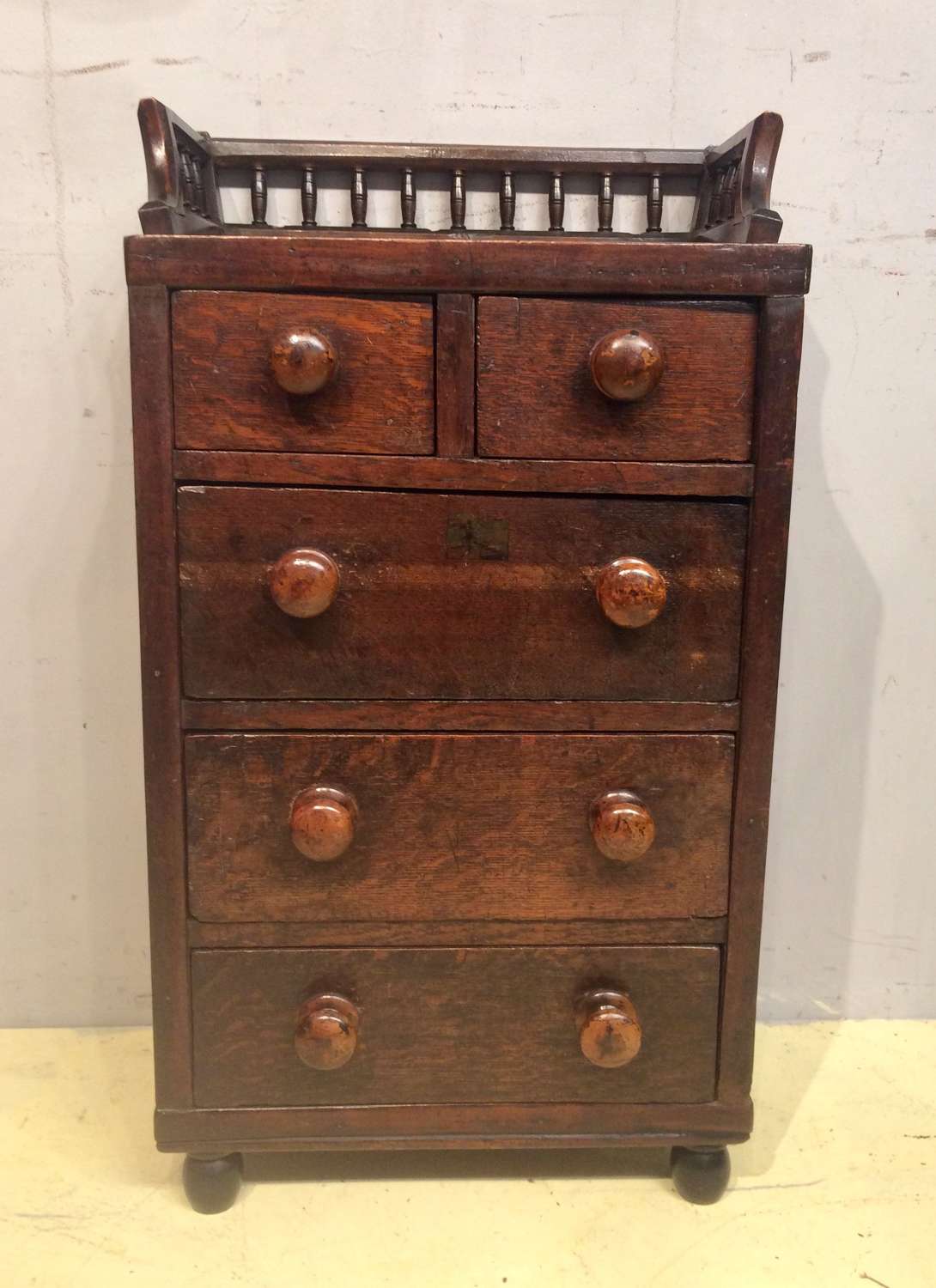 19th century Welsh miniature oak chest of drawers.