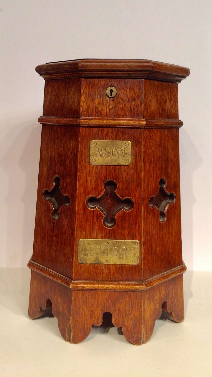 Victorian Gothic octagonal oak post box.