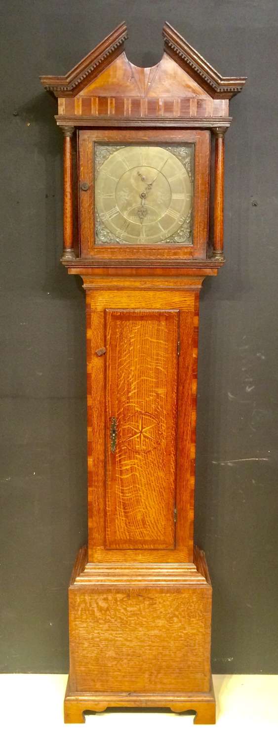 Geo III oak longcase clock by Richard Harris of Wellington.