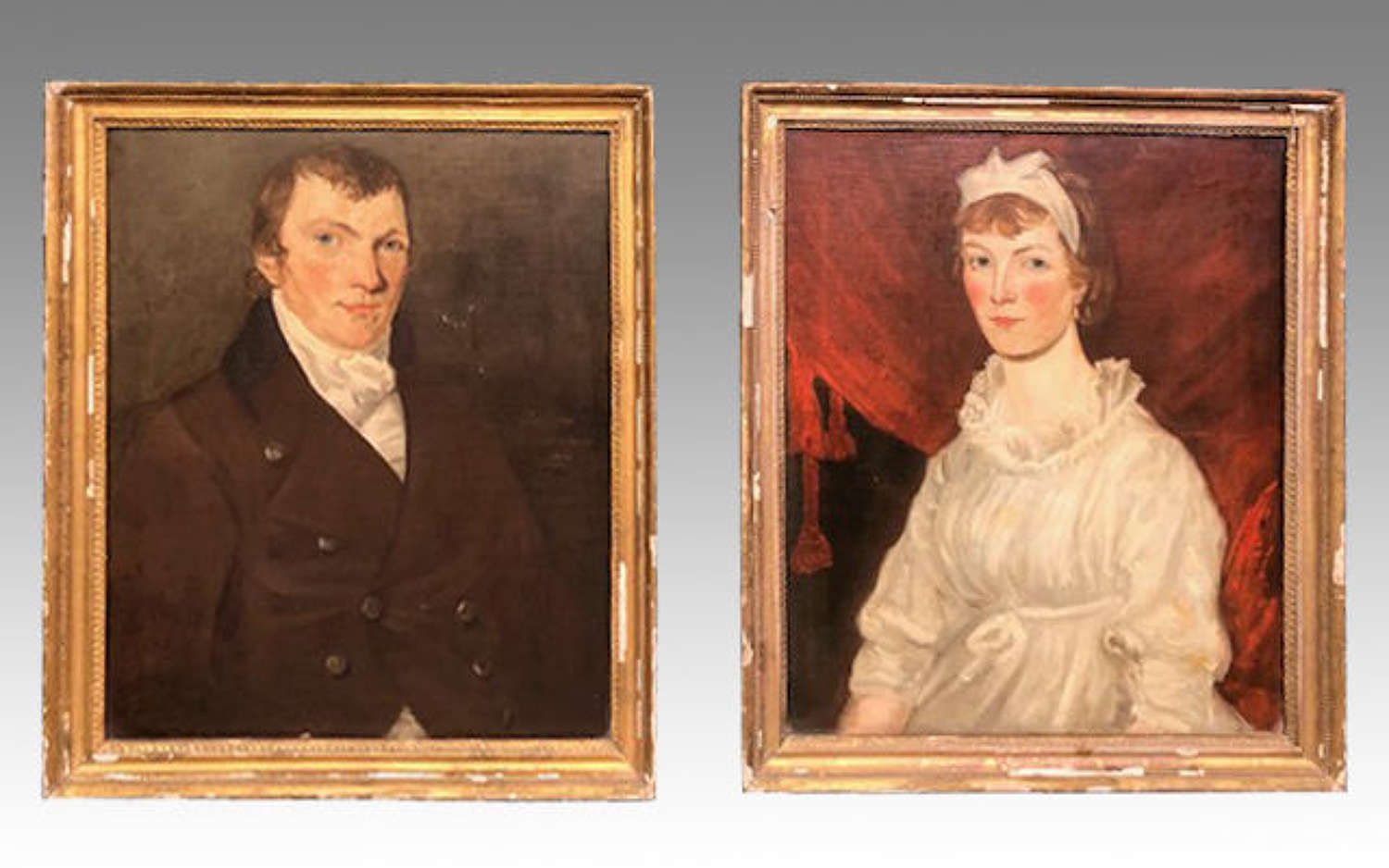 Pair of Georgian naive portraits.