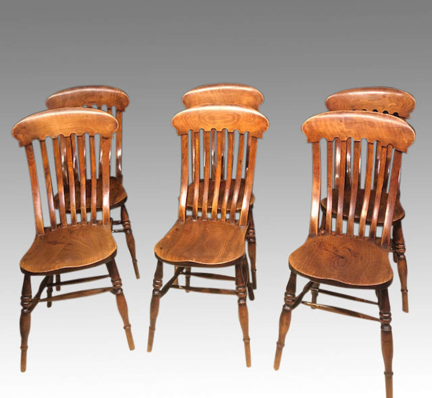 Set of six ash and elm country chairs.