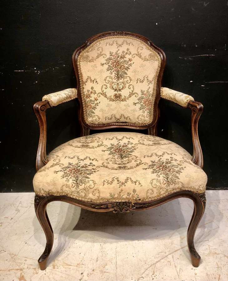 French Hepplewhite carved cabriole leg armchair.
