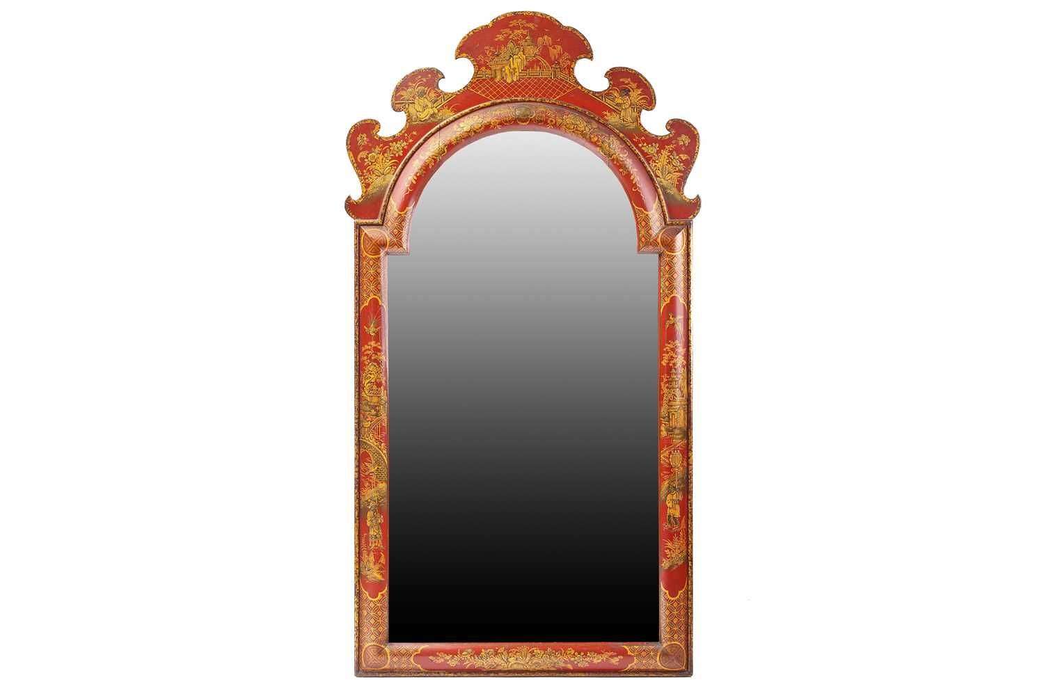 19th century red lacquer Chinoiserie pier mirror.