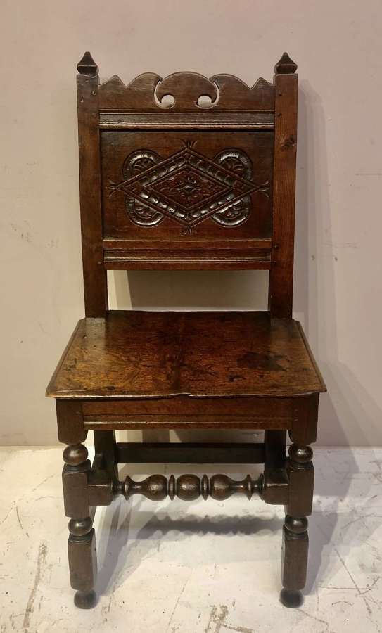 Charles II oak back stool.