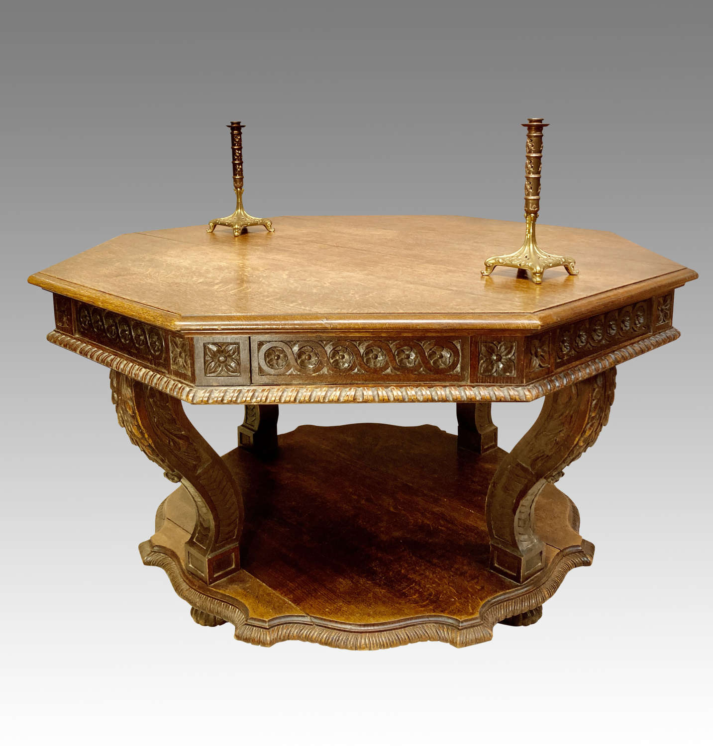 Antique octagonal oak centre table.