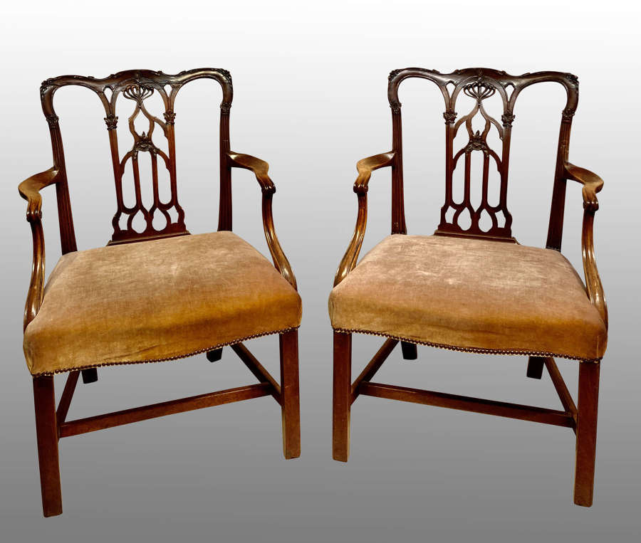 Pair of carved Chippendale mahogany armchairs.