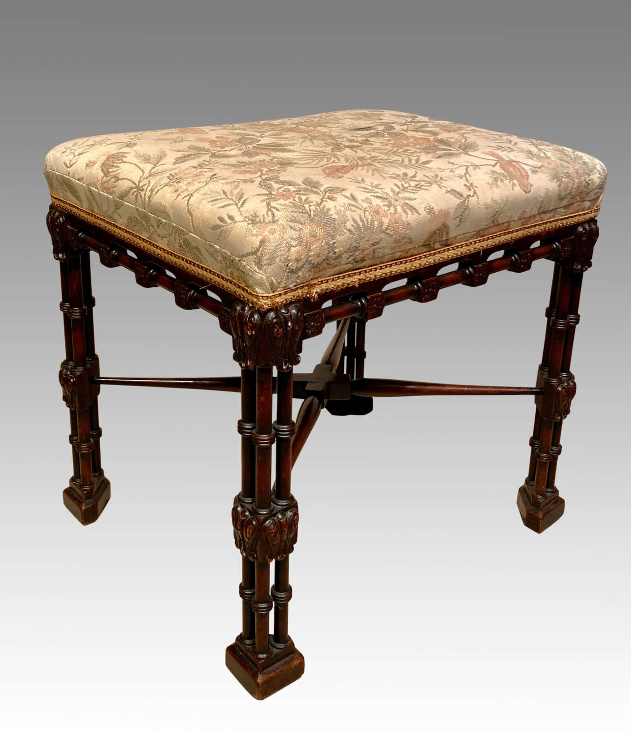 Chippendale style carved mahogany stool.