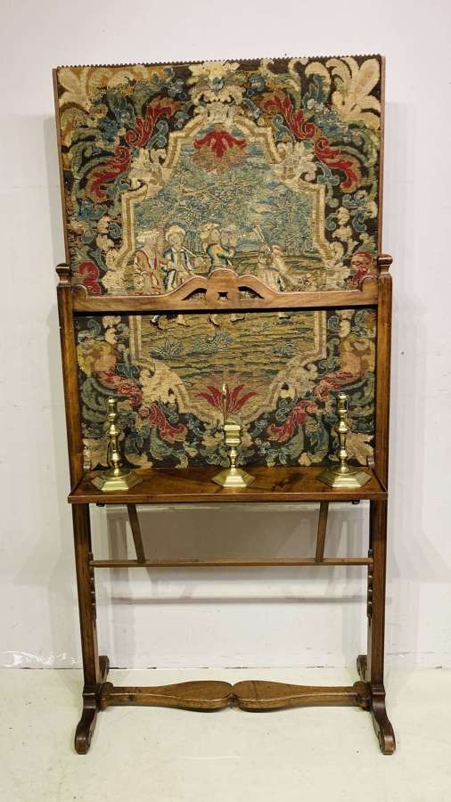 18th century walnut and needlework fire screen.