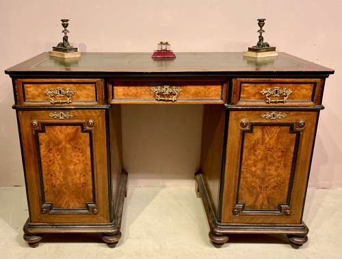 Victorian burr walnut pedestal desk
