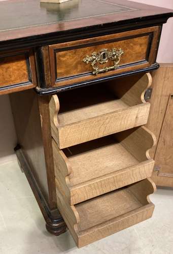 Victorian burr walnut pedestal desk