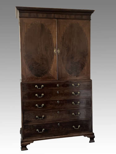 Georgian mahogany secretaire linen press.