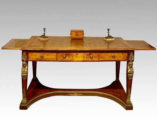 French mahogany and bird’s eye maple writing table.