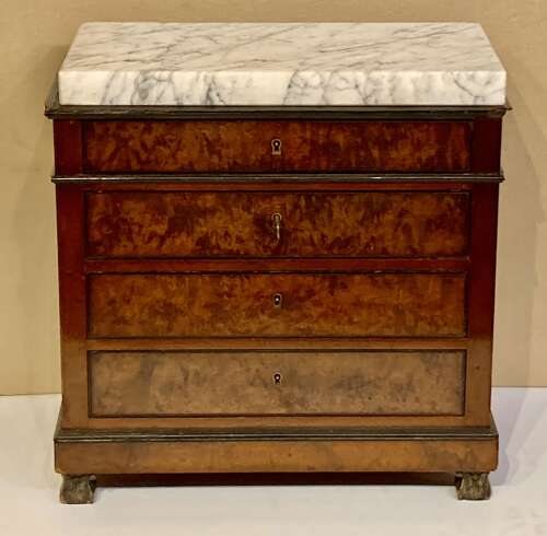 Miniature French mahogany chest of drawers .