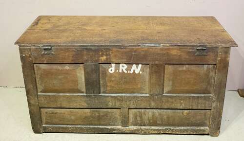 Charles II carved oak mule chest.