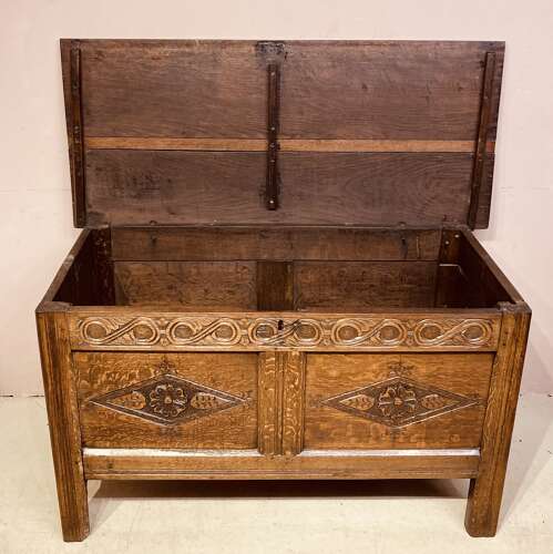 17th century carved oak coffer.