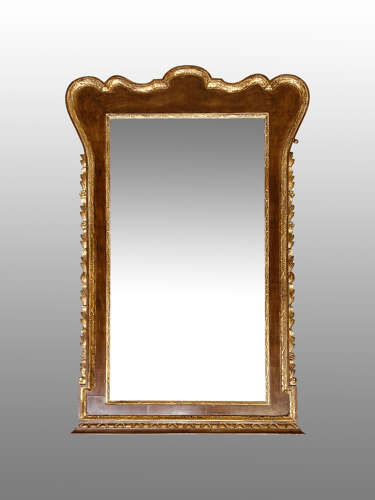 Large 19th century mahogany and carved giltwood wall mirror.