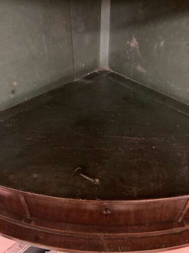 Georgian mahogany bow fronted hanging corner cupboard.
