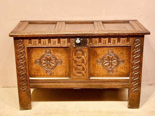 Charles I carved oak coffer.