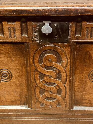 Charles I carved oak coffer.