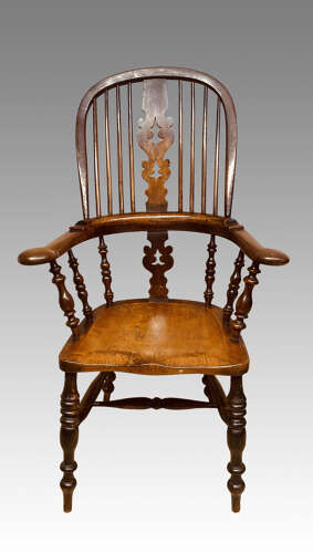 Lancashire broad arm tall back Windsor armchair.