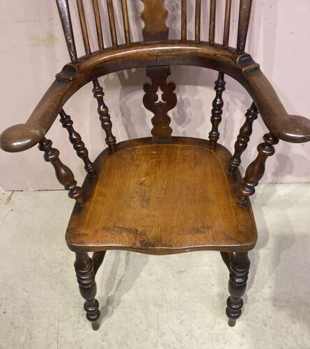 Lancashire broad arm tall back Windsor armchair.