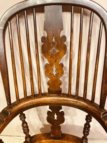Lancashire broad arm tall back Windsor armchair.