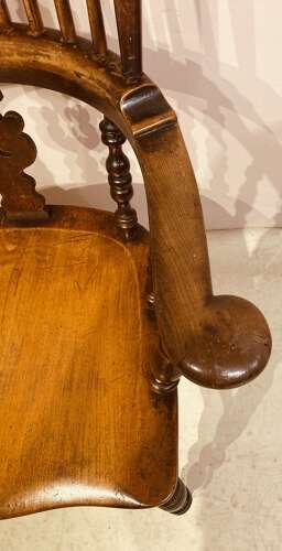 Lancashire broad arm tall back Windsor armchair.