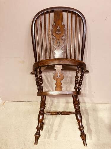 Lancashire broad arm tall back Windsor armchair.