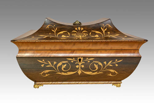 Antique rosewood and marquetry jewellery box.