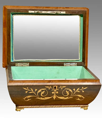 Antique rosewood and marquetry jewellery box.