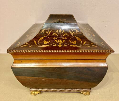Antique rosewood and marquetry jewellery box.