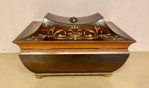 Antique rosewood and marquetry jewellery box.