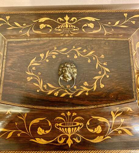 Antique rosewood and marquetry jewellery box.