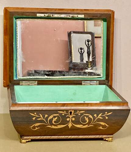 Antique rosewood and marquetry jewellery box.