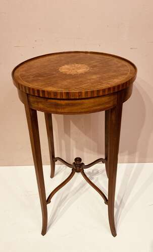 19th century circular inlaid mahogany lamp table.