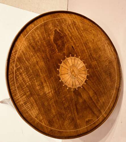 19th century circular inlaid mahogany lamp table.