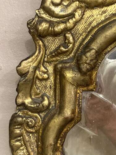 Queen Anne carved giltwood and gesso mirror.