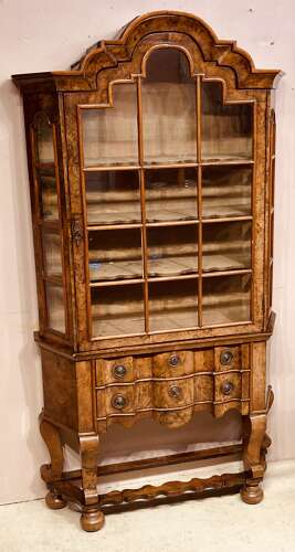 Small Antique burr walnut cabinet on stand.