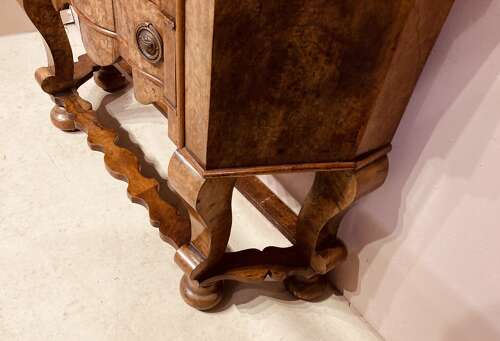 Small Antique burr walnut cabinet on stand.