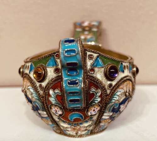 Russian silver gilt and enamel kovsch.