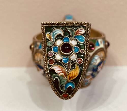 Russian silver gilt and enamel kovsch.