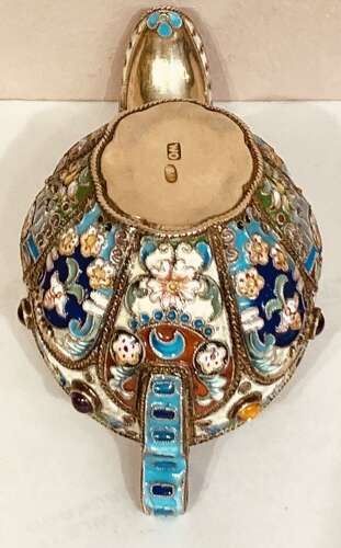 Russian silver gilt and enamel kovsch.