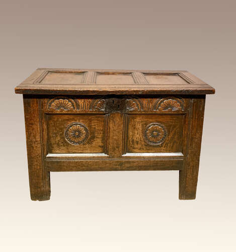 Small Charles 1 carved oak coffer.