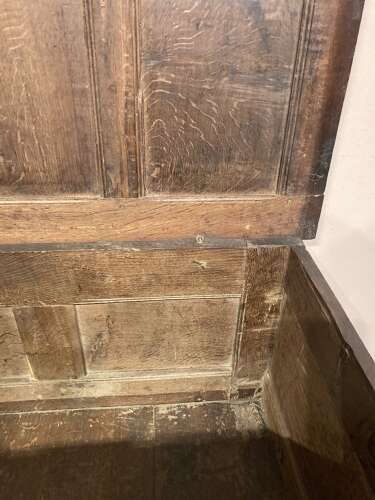 Small Charles 1 carved oak coffer.