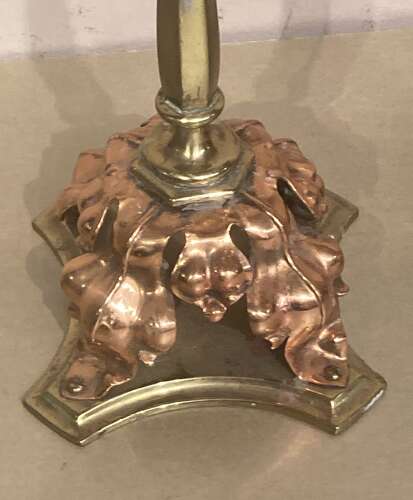 Pair of Arts and Crafts brass candlesticks.