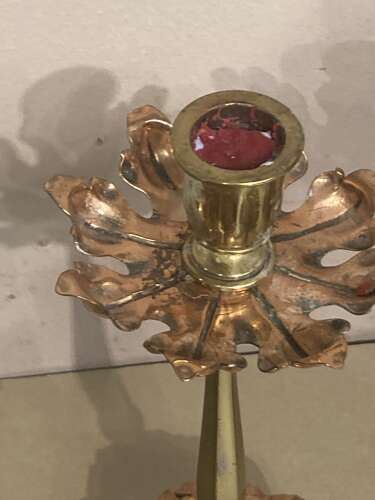 Pair of Arts and Crafts brass candlesticks.