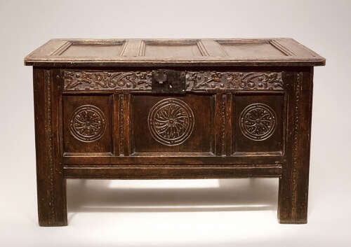 Charles II carved oak coffer.